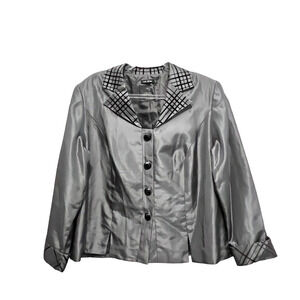 LE BOS Blazer Jacket Silver Gray Women Size 18W Holiday MSRP $140 Career Church